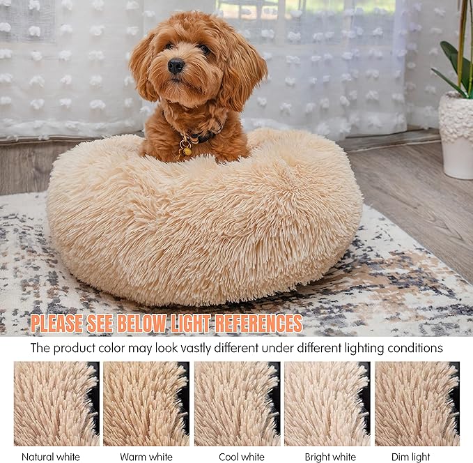 Small Dog Bed Calming Dogs Bed for Small Medium Large Dogs Anti-Anxiety Puppy Bed Machine Washable Warming Cozy Soft Pet Round Bed Fits up to 10-100 lbs (Small (Pack of 1)