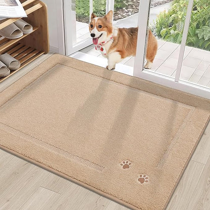 BEQHAUSE Dog Door Mat for Muddy Paws Dirt Trapper Absorbent Indoor Door Mats Non-Slip Washable Entryway Rug Low-Profile Welcome Dog Mat Polyester Mud Mat for Dogs and Wet Shoes 32"x48"