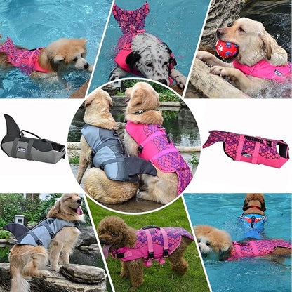 Queenmore Dog Life Jacket Ripstop Shark Dog Safety Vest Adjustable Preserver with High Buoyancy and Durable Rescue Handle for Small