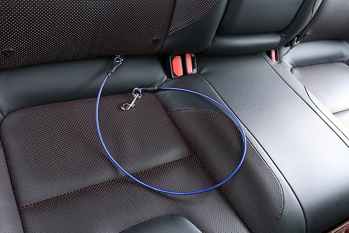 Mogoko Pet Dog Car Seat Belt Restraint, Coated Stainless Steel Chew Proof Dog Vehicle Safety Tether Cable, Double Clip No-Chew Pet Car Leash Lead-24 Inch