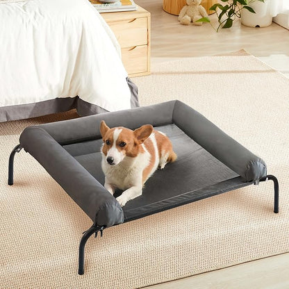 WESTERN HOME WH Elevated Dog Bed Cot, Raised Outdoor Dog Bed with Bolster for Medium Dogs, Slightly Chew Proof Portable Cooling Pet Cot with Breathable Mesh, Skid-Resistant Feet, Grey, 36 inches