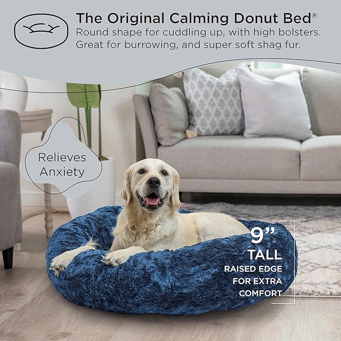 Best Friends by Sheri The Original Calming Donut Cat and Dog Bed in Lux Fur Navy 36"