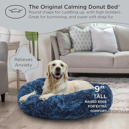 Best Friends by Sheri The Original Calming Donut Cat and Dog Bed in Lux Fur Navy 36"