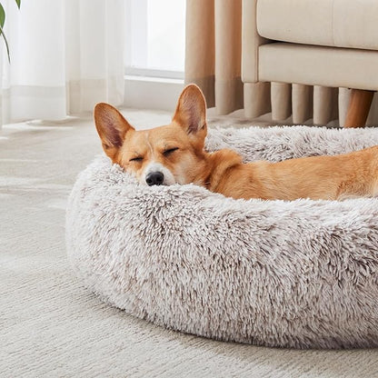 WESTERN HOME WH Calming Dog & Cat Bed, Anti-Anxiety Donut Cuddler Warming Cozy Soft Round Bed, Fluffy Faux Fur Plush Cushion Bed for Small Medium Dogs and Cats (20"/24"/27"/30")