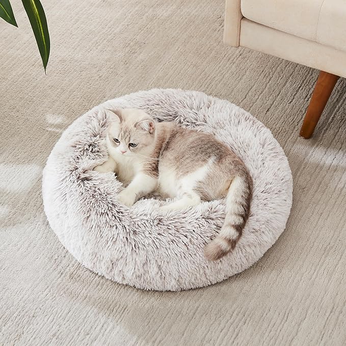 WESTERN HOME WH Calming Dog & Cat Bed, Anti-Anxiety Donut Cuddler Warming Cozy Soft Round Bed, Fluffy Faux Fur Plush Cushion Bed for Small Medium Dogs and Cats (20"/24"/27"/30")