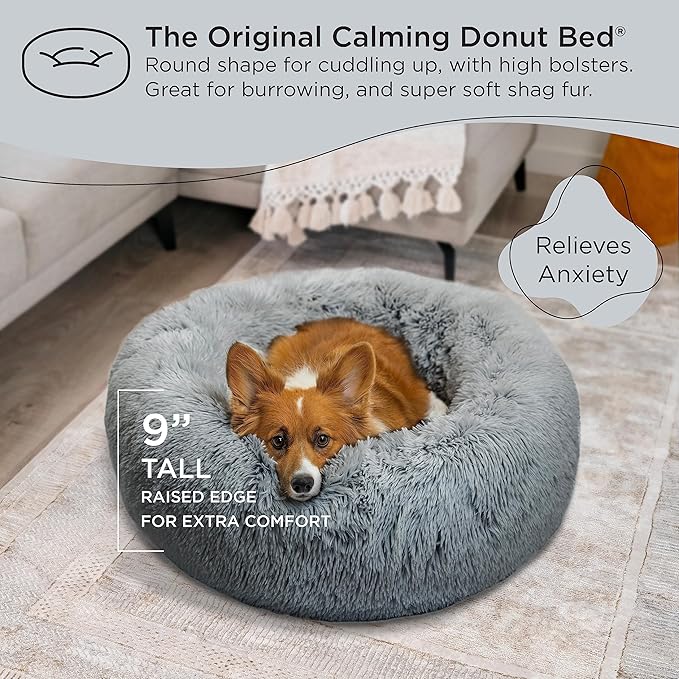 Best Friends by Sheri The Original Calming Donut Cat and Dog Bed in Shag Fur Gray 30"