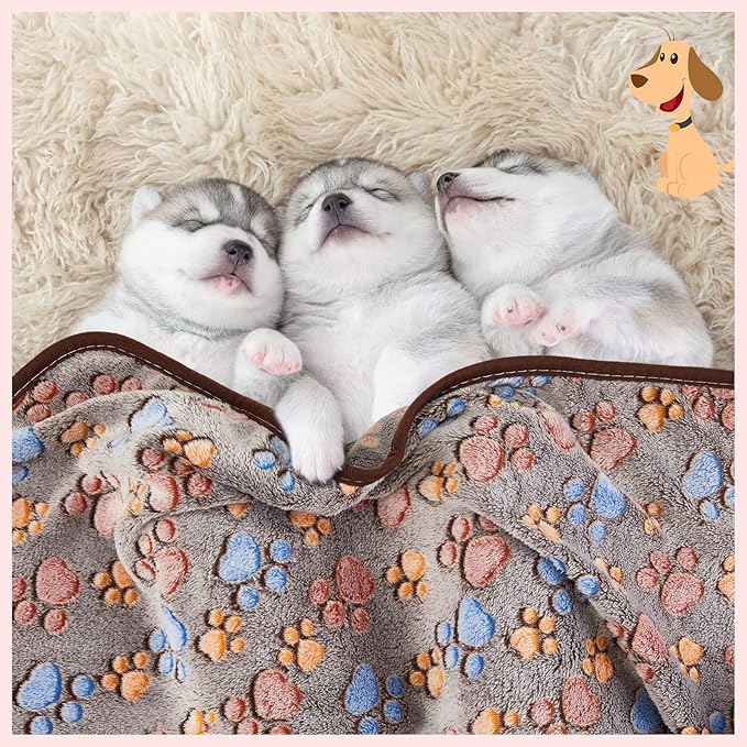 8 Pieces Puppy Blanket Dog Blanket Fleece for Medium Small Dogs Soft Flannel Throw Pet Pad Paw Print Sleep Mat Bed Cover for Dogs Cats Pets Cage