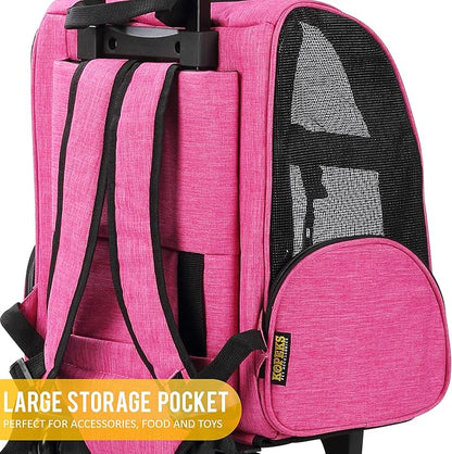 KOPEKS Deluxe Backpack Pet Travel Carrier with Double Wheels - Pink - Large (KPS-1115)