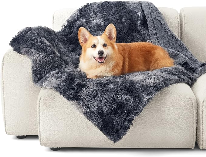 Bedsure Waterproof Dog Blankets for Medium Dogs - Calming Cat Blanket for Couch Protector Washable, Long Faux Fur Pet Throw Blanket for Puppy, Reversible Furniture Protection, 30"x40", Tie-dye Grey