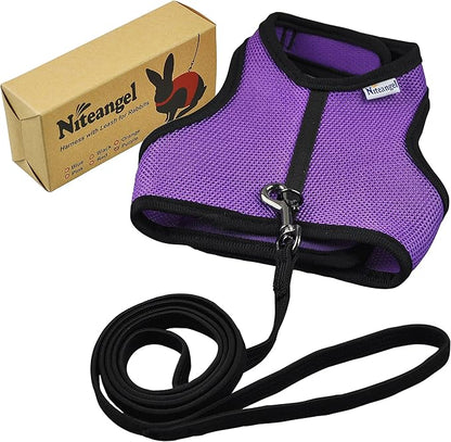 Niteangel Adjustable Soft Harness with Elastic Leash for Rabbits (L, Purple)