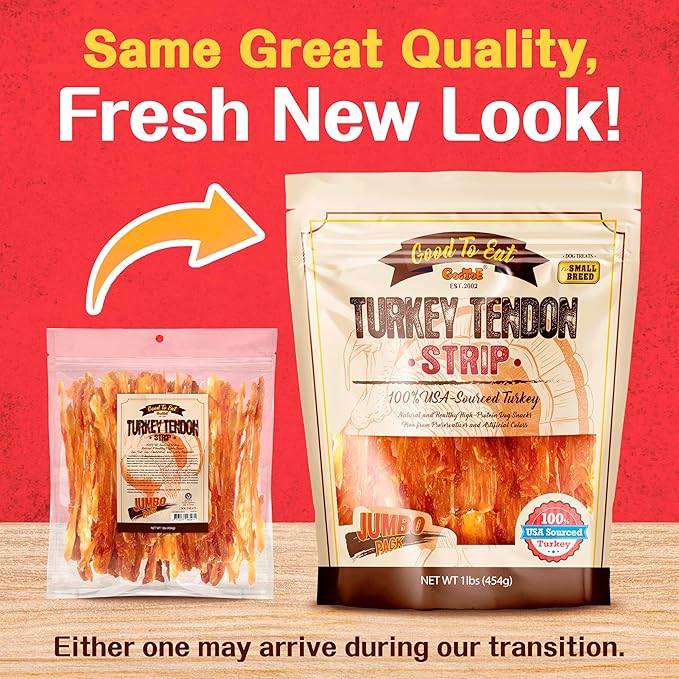 Gootoe Turkey Tendon Dog Treats – 100% USA-Sourced, Natural Snack, Premium Training Chews, Hypoallergenic, Reseal Value Bags, Size for Small Dogs, Strip Jumbo Pack, 1 lb, (Pack of 1)