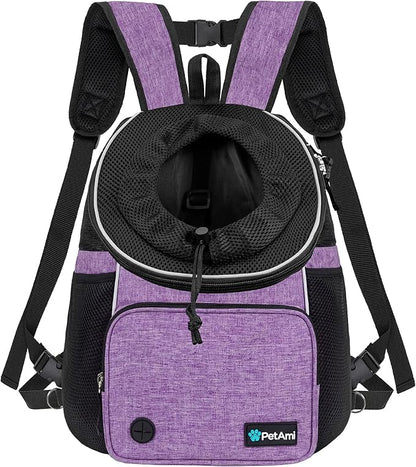 PetAmi Dog Front Carrier Backpack, Adjustable Dog Pet Cat Chest Carrier Backpack, Ventilated Dog Carrier for Hiking Camping Travel, Small Medium Dog Puppy Large Cat Carrying Bag, Max 10 lbs, Purple