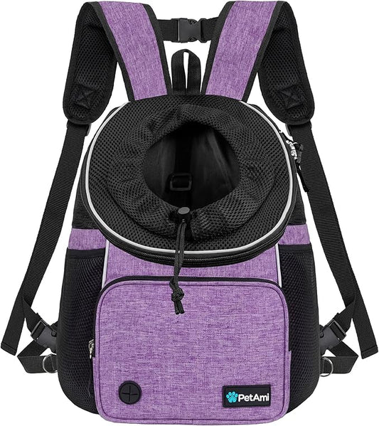 PetAmi Dog Front Carrier Backpack, Adjustable Dog Pet Cat Chest Carrier Backpack, Ventilated Dog Carrier for Hiking Camping Travel, Small Medium Dog Puppy Large Cat Carrying Bag, Max 10 lbs, Purple