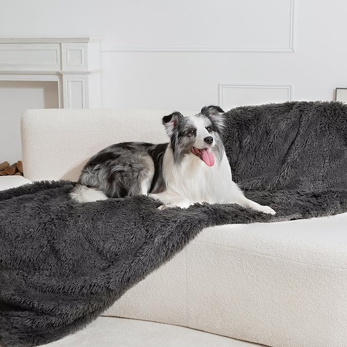 gogobunny Waterproof Plush Long Faux Fur Pet Throw Blanket Ultra Soft Fluffy Bed Couch Cover Washable (60x80 Inch 1), Grey)
