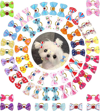 60Pcs Puppy Dogs Hair Barrettes Bows with Rubber Bands