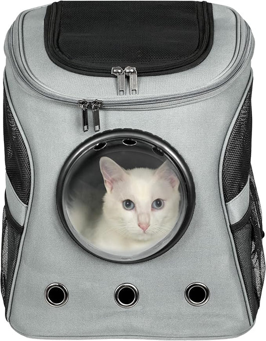 Modern Pet Carrier, Backpack for Small Pets with Strong Straps, Safety Zippers, Breathable Mesh, Changeable Window and Comfortable Pet Bag for Hiking, Travel and Outdoor Use (Grey)