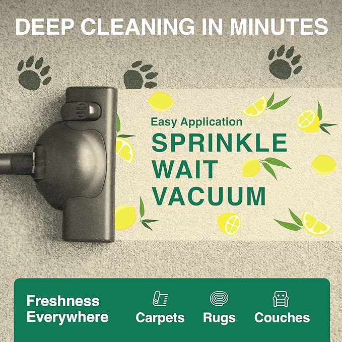 | Carpet Freshener & Deodorizer Powder | Pet Odor Eliminator for Strong Odor & Pet Urine | Fresh Natural Lemon & Eucalyptus Scent | Biodegradable, Safe for Homes with Pets - 31oz