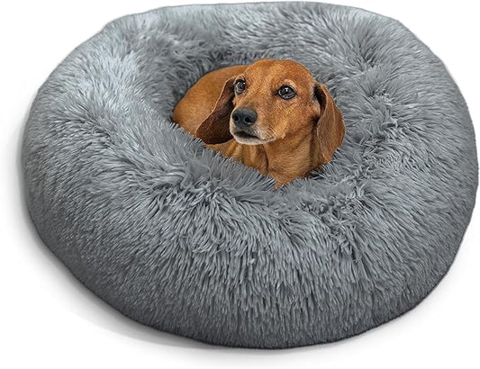 Best Friends by Sheri The Original Calming Donut Cat and Dog Bed in Shag Fur Gray 23"