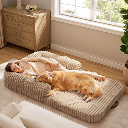 Bedsure Foldable Human Dog Bed for People Adult 2 in 1 Corduroy