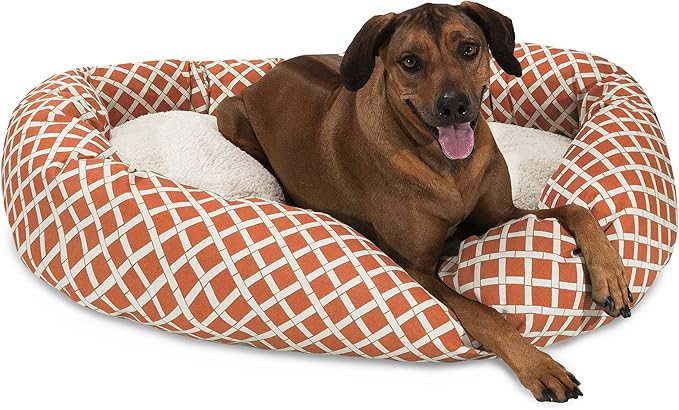 52 inch Burnt Orange Bamboo Sherpa Bagel Dog Bed