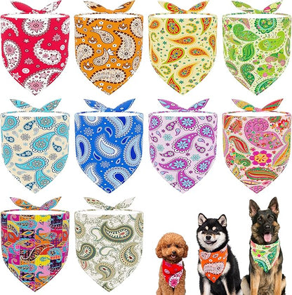 10pcs Dog Bandanas Paisley Pattern for Medium Breed Kerchief Triangle Bibs Scarves Pink Blue Yellow Red Girl Boy Grooming Costume