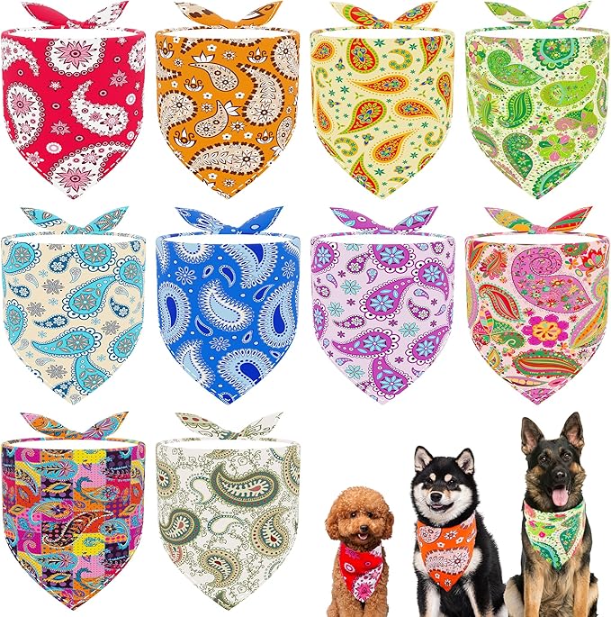 10pcs Dog Bandanas Paisley Pattern for Large Extral Large XL XXL Breed Kerchief Triangle Bibs Scarves Pink Blue Yellow Red Girl Boy Grooming Costume
