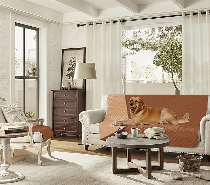 gogobunny 100% Double Sided Waterproof Dog Blanket Soft Pet Bed Cover Reversible Protect Furniture Couch Sofa Car for Puppy Cat Kids (Dark Pumpkin/Light Pumpkin 82x102 Inch 1))