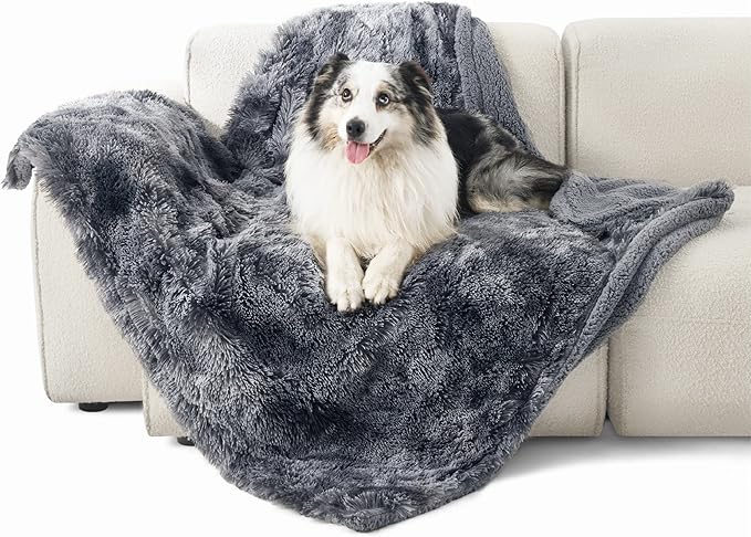 Bedsure Waterproof Dog Blankets for Large Dogs - Calming Cat Blanket for Couch Protector Washable, Long Faux Fur Pet Throw Blanket for Puppy, Reversible Furniture Protection, 50"x60", Tie-dye Grey