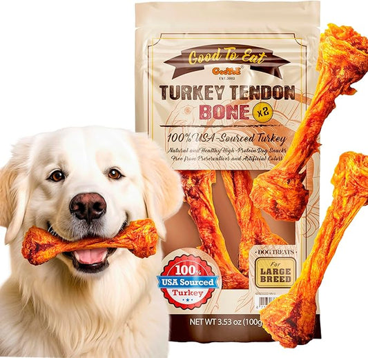 Gootoe Turkey Tendon Dog Treats – 100% USA-Sourced, Natural Snack, Premium Training Chews, Hypoallergenic, Reseal Value Bags, Size for Large Dogs, Bone (Large) 2 Unit/Pack