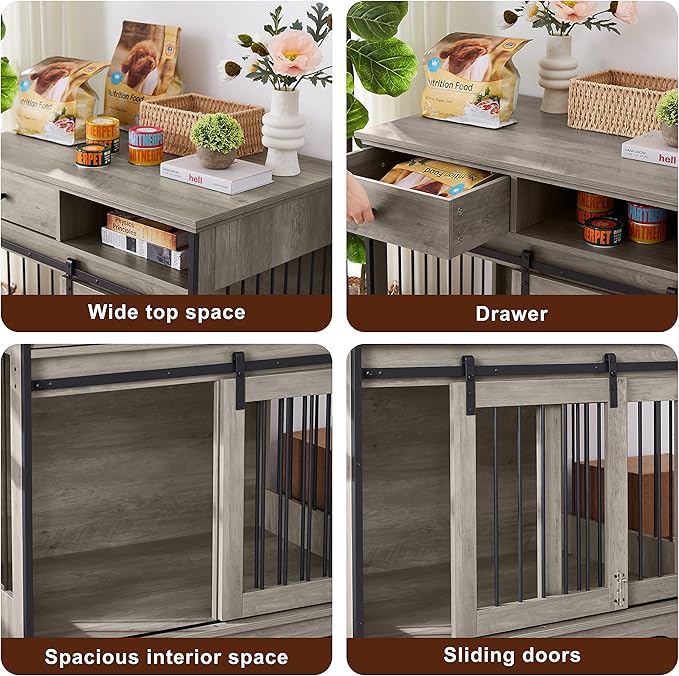 NicBex Dog Crate Furniture Dog Cage with Sliding Doors and Drawers