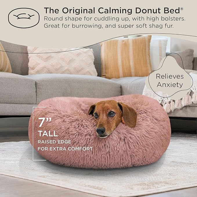 Best Friends by Sheri The Original Calming Donut Cat and Dog Bed in Shag Fur Dusty Rose 23"