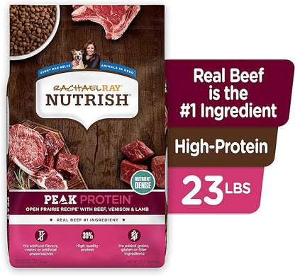 Rachael Ray Nutrish PEAK Natural Dry Dog Food with Added Vitamins, Minerals & Taurine, Open Prairie Recipe with Beef, Venison & Lamb, 23 Pounds, Grain Free (Packaging May Vary)