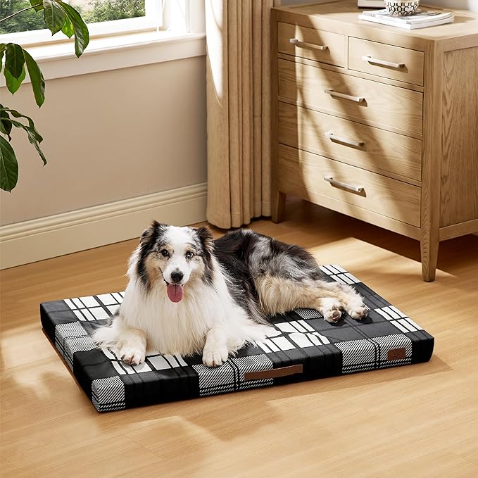 Bedsure Extra Large Patterned Dog Bed for Large Dogs Cover(41"x29", Black)