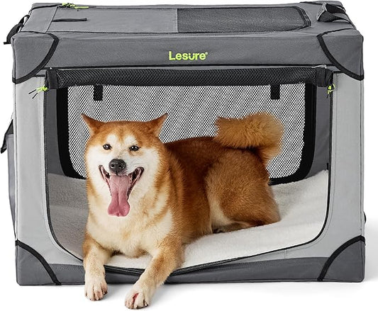 Lesure Soft Collapsible Dog Crate 30 Inch 4-Door Foldable