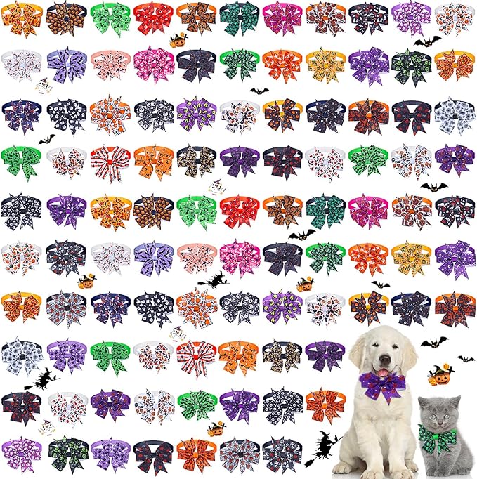 Talltalk 100 Pcs Halloween Dog Bow Ties Bulk