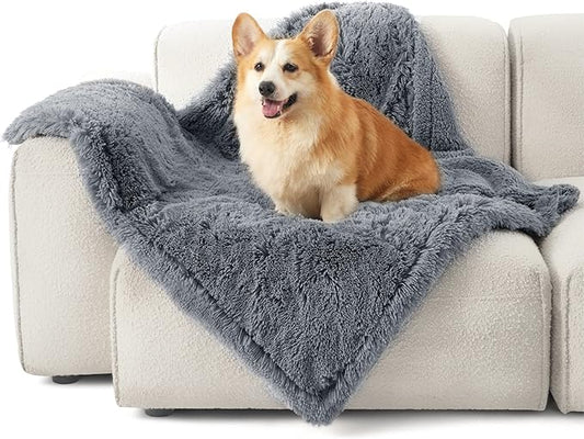 Bedsure Waterproof Dog Blankets for Medium Dogs - Calming Cat Blanket for Couch Protector Washable, Long Faux Fur Pet Throw Blanket for Puppy, Reversible Furniture Protection, 30"x40", Grey