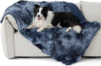 Bedsure Waterproof Dog Blankets for Large Dogs - Calming Cat Blanket for Couch Protector Washable, Long Faux Fur Pet Throw Blanket for Puppy, Reversible Furniture Protection, 40"x50", Tie-dye Navy