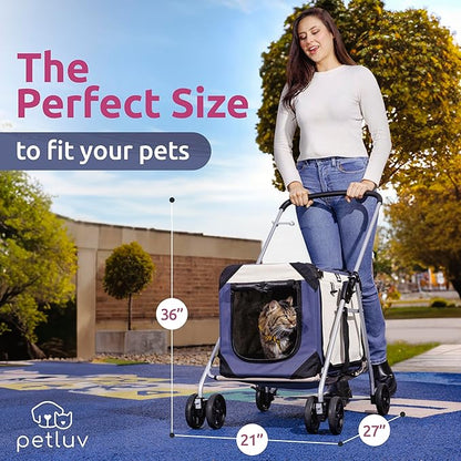 Large Premium Cat Stroller. Fits Up to 2 Cats. Pet Stroller with Top Loading & Side Loading
