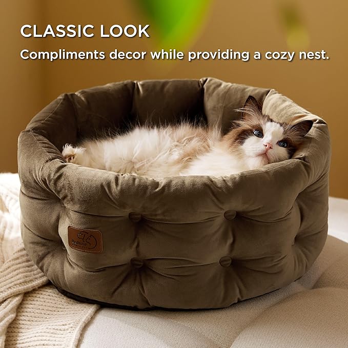 Bedsure Round Cat Beds for Indoor Cats 20x20x9inches, Oak
