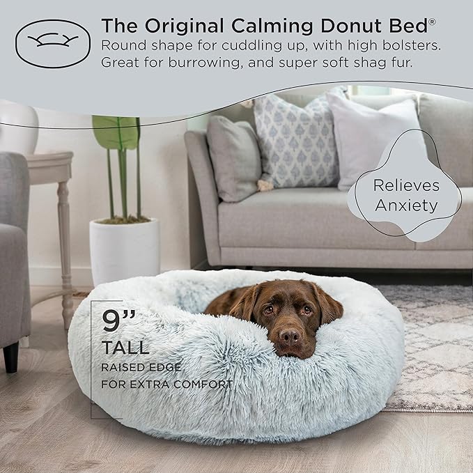 Best Friends by Sheri The Original Calming Donut Cat and Dog Bed in Shag Fur Frost 36"