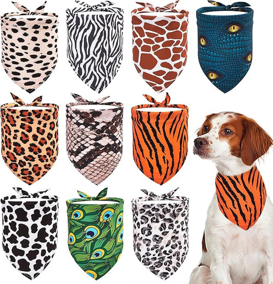 10PCS Dog Bandanas Large Animal Print Triangle Bibs Head Scarves Zebra Leopard Snake Tiger Peacock Cheetah Giraffe and Cow for Extral Large XL XXL Breed Boy and Girl Grooming Accessories