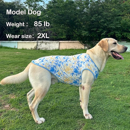 Dog Tie dye Sleeveless T Shirt Yellow Blue Printed Dogs Vest Shirt Pajamas Breathable Stretchy Summer Clothes for Large Dog Boys Girls（X-Large,Yellow）