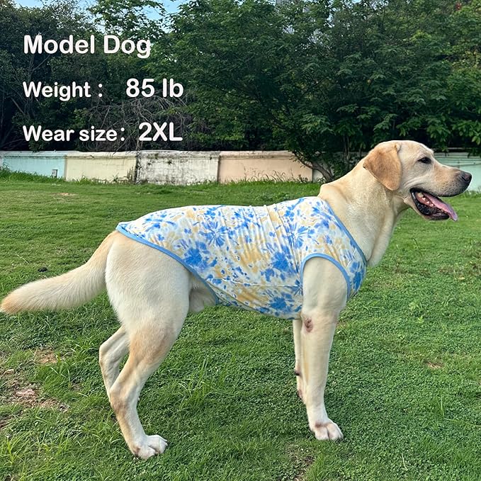 Dog Tie dye Sleeveless T Shirt Yellow Blue Printed Dogs Vest Shirt Pajamas Breathable Stretchy Summer Clothes for Extra large Dog Boys Girls（2X-Large,Yellow）
