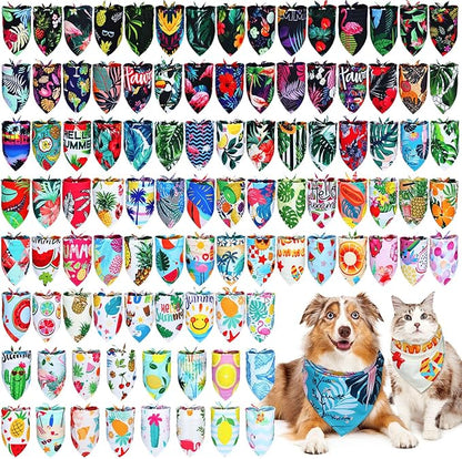 100 Pcs Hawaiian Dog Bandanas Bulk Summer Pet