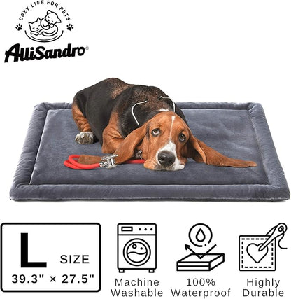 Allisandro Water-Proof Dog Bed, Washable Mat Crate Pad, Durable Pet Beds Soft Dog Mattress, Anti-Slip Kennel Pads for Dogs, Cats and Small Animal, Grey (39.3 x 27.5 Inches)