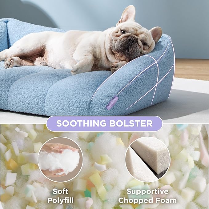 Lesure Orthopedic Dog Bed Sofa for Small Dogs & Cats Foam(24" x 18" x 9.5", Blue)