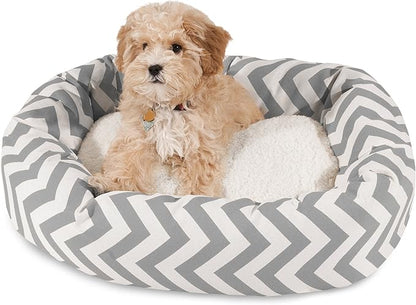 24 inch Grey Chevron Sherpa Bagel Dog Bed