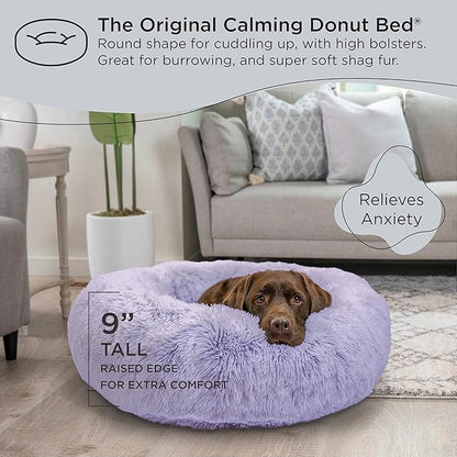 Best Friends by Sheri The Original Calming Donut Cat and Dog Bed in Shag Fur Lavender 36"