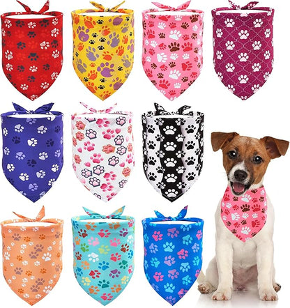 10PCS Small Dog Bandanas with Paw Print