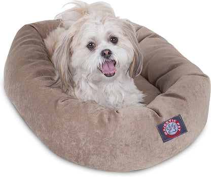 Majestic Pet 24 Inch Micro Velvet Calming Dog Bed Washable – Cozy Soft Round Dog Bed with Spine for Head Support 24x19x7 (inch)